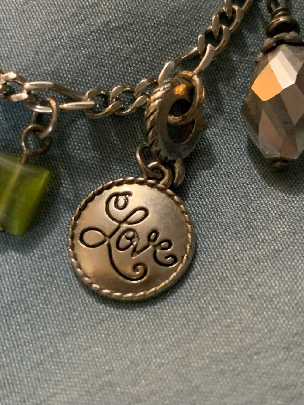 Vintage Brighton Silver-Tone Charm Bracelet with Green and Clear Crystal Accents